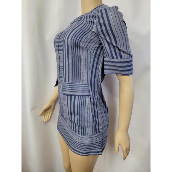 BCBGMaxAzria Tonal Canyon Short Sleeve Stripe Tunic Shift Dress Blue XXS NEW  #H - Picture 7 of 12